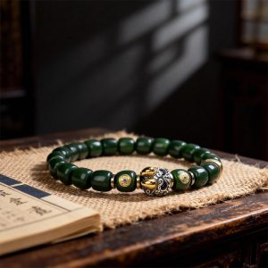 Dark Green Bodhi Bracelet with Metal Accents