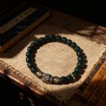 Dark Green Bodhi Bracelet with Metal Accents