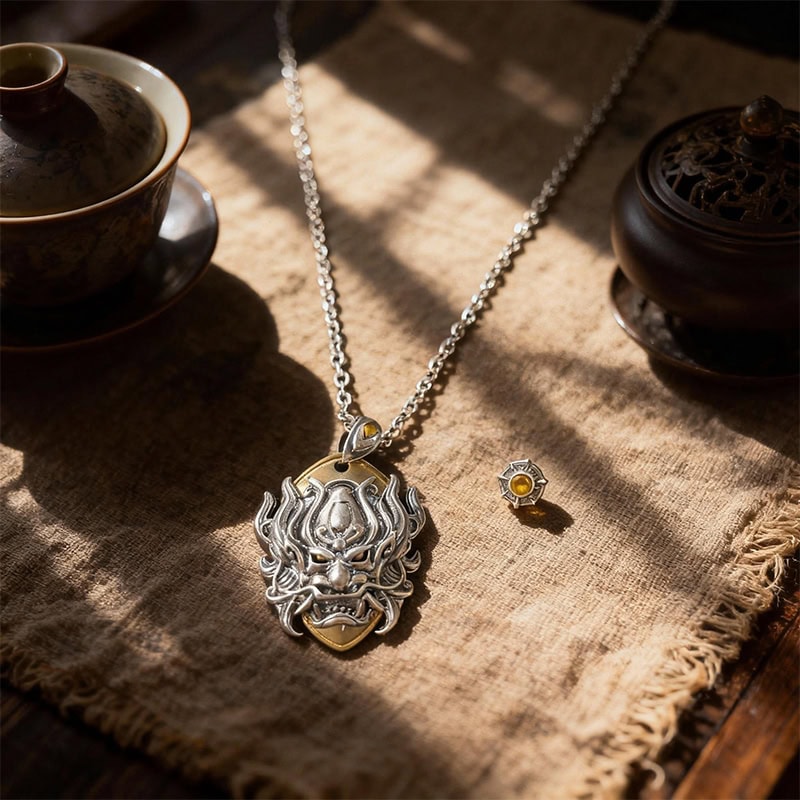 Five Elements Gold Series Dragon Pendant & Silver Earring Set