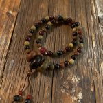 Double-Wrap Sandalwood & Cinnabar Bracelet with Fretwork Fortune Beads
