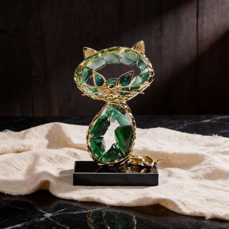 Green Crystal Lucky Cat Ornament
