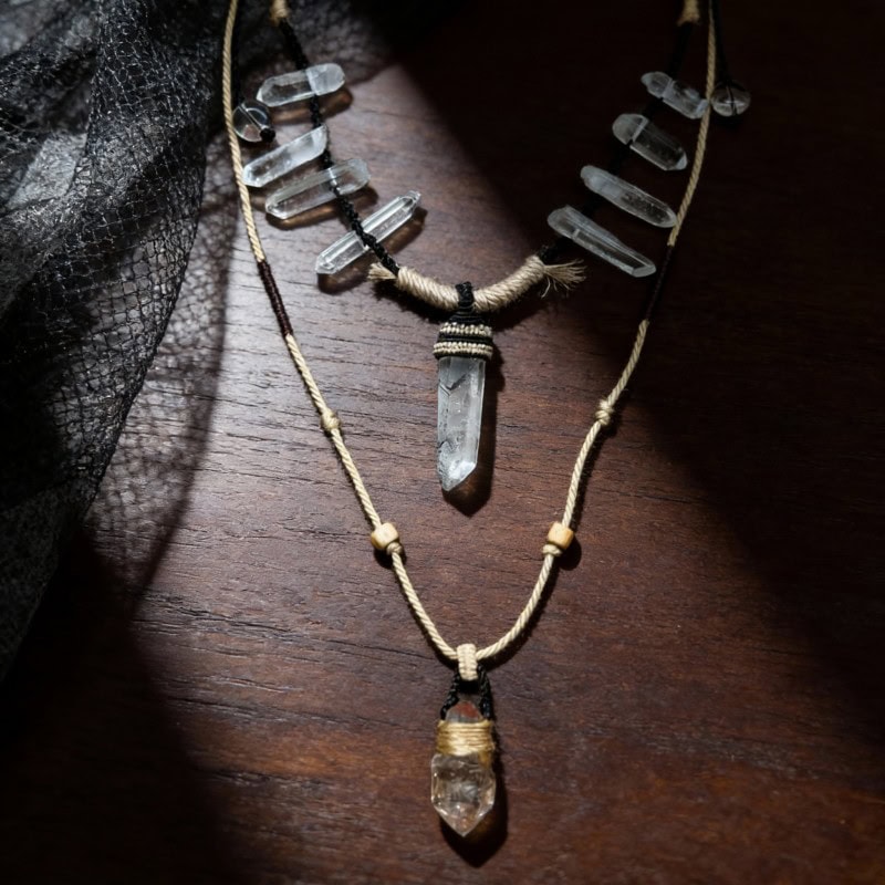 Healing Clear Quartz Raw Crystal Macramé Necklace
