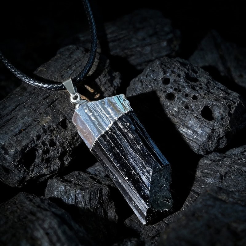 Natural Black Tourmaline Raw Stone Pendant