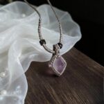 Handmade Macramé Natural Amethyst Raw Stone Pendant