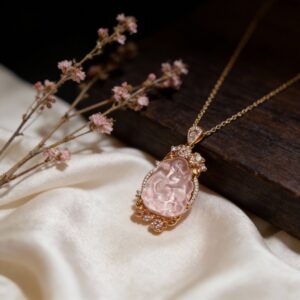 Natural Rose Quartz Nine-Tailed Fox Pendant Necklace