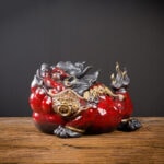 Red Glazed Ceramic Wealth Toad Ornament