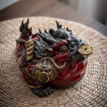 Red Glazed Ceramic Wealth Toad Ornament