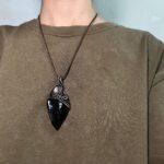 Obsidian Arrowhead & Lepidolite Handmade Wire-Wrapped Pendant