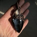 Obsidian Arrowhead & Lepidolite Handmade Wire-Wrapped Pendant