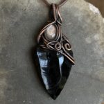 Obsidian Arrowhead & Lepidolite Handmade Wire-Wrapped Pendant