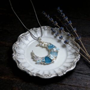 Aquamarine Moon Handmade Wire-Wrapped Pendant
