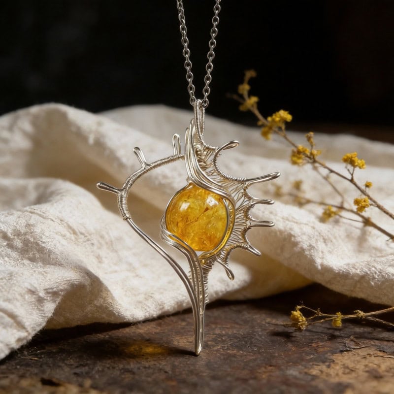 Handmade Wire-Wrapped Natural Citrine Pendant