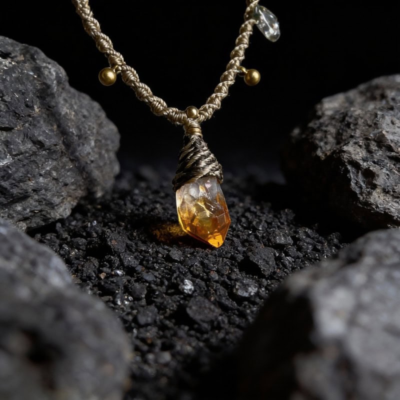 Citrine Scepter Handmade Macramé Necklace