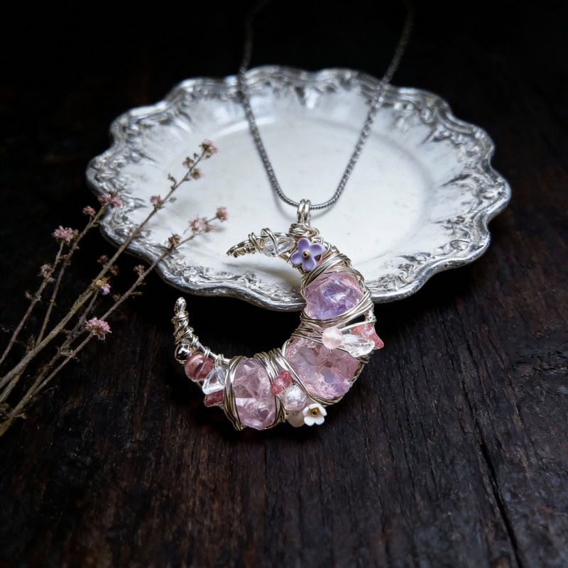 Pink Moon Handmade Wire-Wrapped Pendant