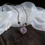 Handmade Macramé Natural Amethyst Raw Stone Pendant
