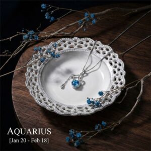 12 Zodiac Guardian Silver and Blue Topaz Necklace - Aquarius