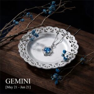 12 Zodiac Guardian Silver and Blue Topaz Necklace - Gemini