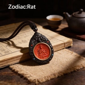 Sandalwood Elephant & Cinnabar Zodiac Guardian Pendant - Rat Zodiac