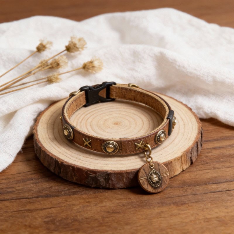 Retro Embossed Leather Pet Collar with Removable Pendant