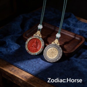 Tibetan Silver & Cinnabar Zodiac Guardian Pendant - Horse Zodiac
