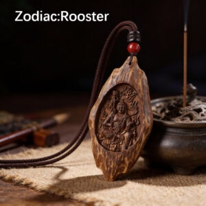 Natural Wood Zodiac Guardian Pendant - Rooster Zodiac