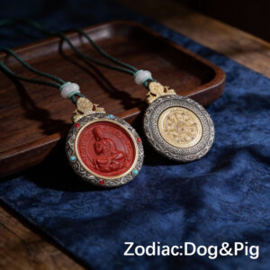 Tibetan Silver & Cinnabar Zodiac Guardian Pendant - Dog Zodiac