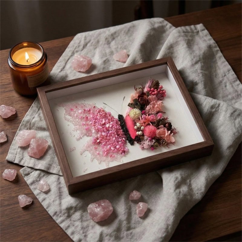 Pink Tone Crystal Dried Flower Butterfly DIY Craft Kit