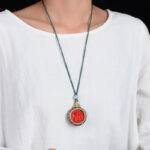 Tibetan Silver & Cinnabar Zodiac Guardian Pendant