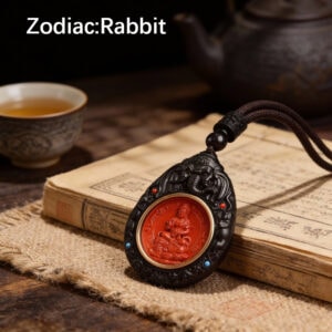 Sandalwood Elephant & Cinnabar Zodiac Guardian Pendant - Rabbit Zodiac