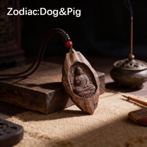 Natural Wood Zodiac Guardian Pendant - Pig Zodiac