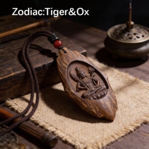 Natural Wood Zodiac Guardian Pendant - Tiger Zodiac