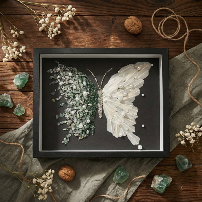 Green White Feather Pearl Crystal Butterfly DIY Craft Kit