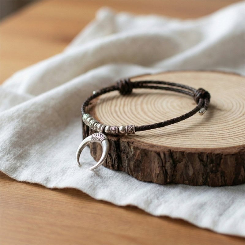 Moon Pendant Woven Leather Pet Collarc