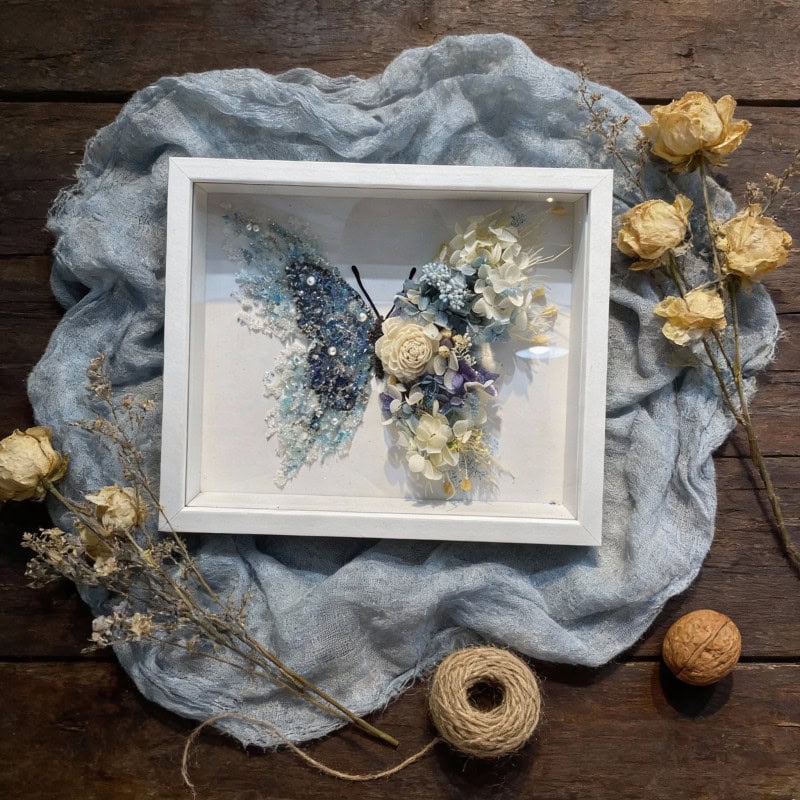 Blue White Preserved Flower Butterfly DIY Craft Kit