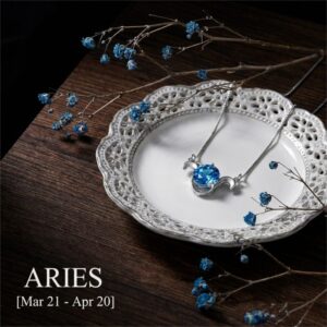 12 Zodiac Guardian Silver and Blue Topaz Necklace - Aries