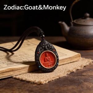Sandalwood Elephant & Cinnabar Zodiac Guardian Pendant - Monkey Zodiac