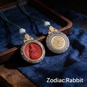 Tibetan Silver & Cinnabar Zodiac Guardian Pendant - Rabbit Zodiac