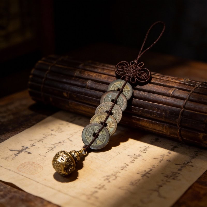 Five Emperor Coins Brass Gourd Lucky Hanging Ornament