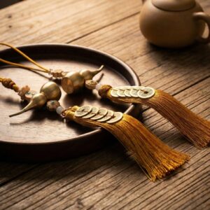 Brass Gourd Five Emperor Coins Lucky Hanging Ornament
